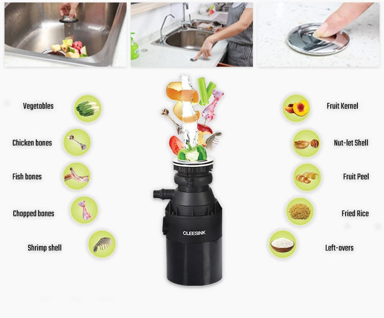 220V Kitchen Food Waste Disposer Machine Garbage Disposal with Air Switch Kit